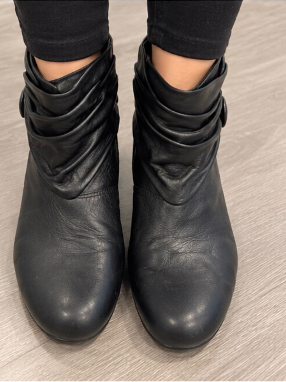 ALDO Black Leather Slouch Ankle Boots Wedge Heel EU 38 size 7.5 🇺🇸